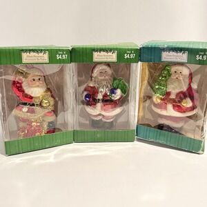 Vintage Walmart Glass Santa Ornaments Set of 3 - 5" Hand Painted Boxed